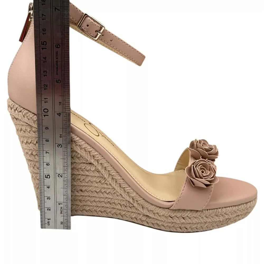 Jessica‎ Simpson Women's Jeffina Wedge Sandals Size 7.5 Blush Floral Applique